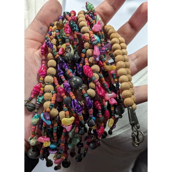 Vintage Mermaidcore Rainbow Artisan Crafted Wood And Shell Fringe Necklace - Picture 3 of 6